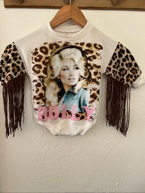 Girls White Dolly Graphic Fringe Leopard Sleeve Sweatshirt 6-9 months